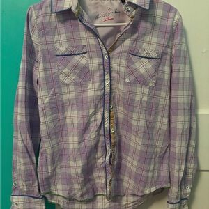 Arnold Zimberg 100% cotton purple plaid Longsleeve western button up shirt